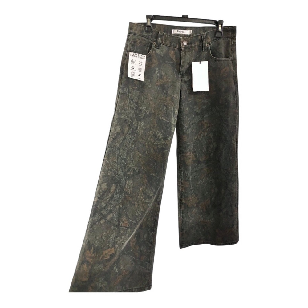 Dark floral‎ printed natural cotton vintage weave wide leg jeans size 7/28  new